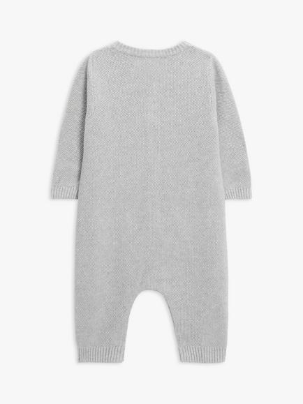 John Lewis Baby Knit Cotton Romper - view 2, Grey