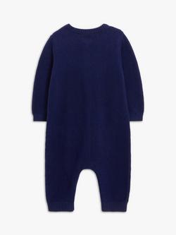 John Lewis Baby Knit Cotton Romper - view 2, Blue Navy