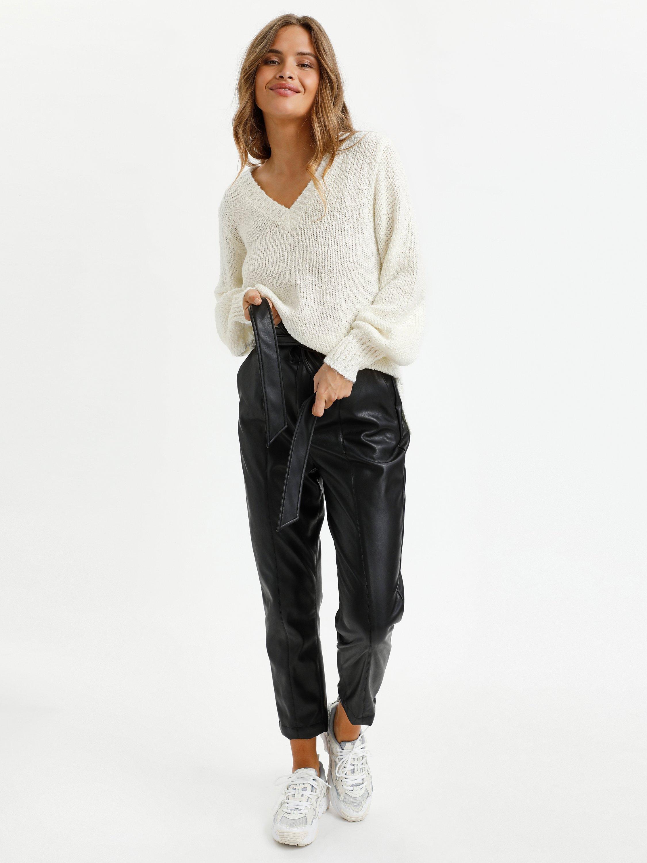 Product image 2 of 5, which shows KAFFE Linana Knitted V-Neck Jumper, Chalk, XS