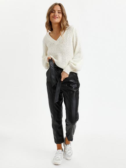 KAFFE Linana Knitted V-Neck Jumper - view 2, Chalk