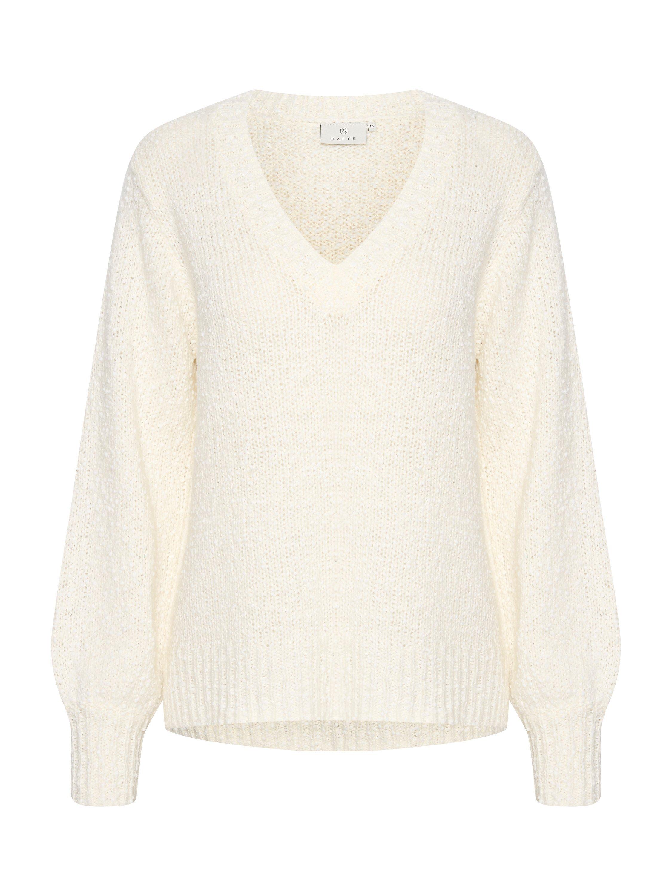 Product image 4 of 5, which shows KAFFE Linana Knitted V-Neck Jumper, Chalk, XS
