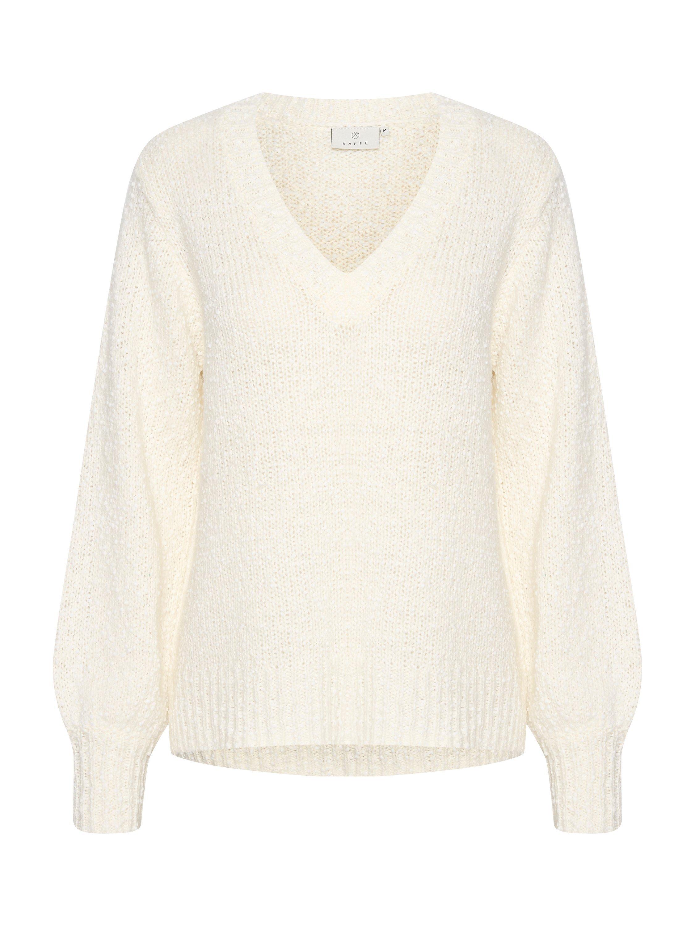 KAFFE Linana Knitted V-Neck Jumper, Chalk, XS