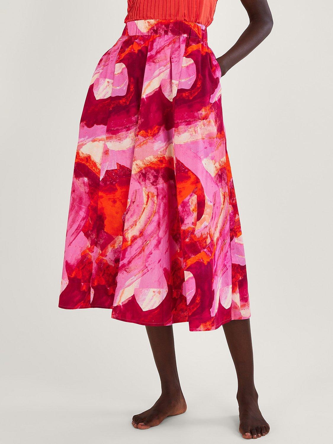 Monsoon Khari Sustainable Print Skirt, Pink