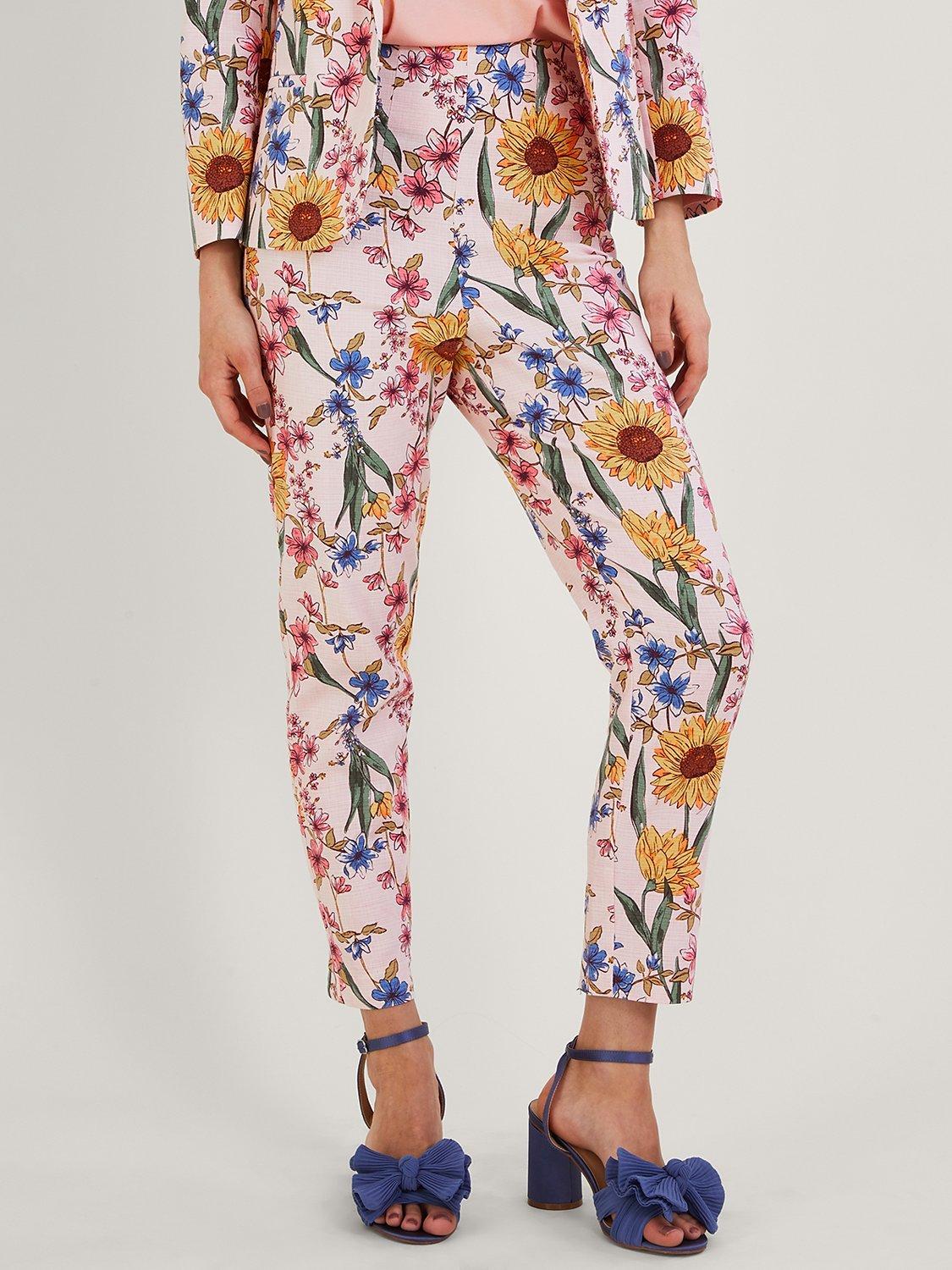 Monsoon Leilah Floral Print Trousers, Blush