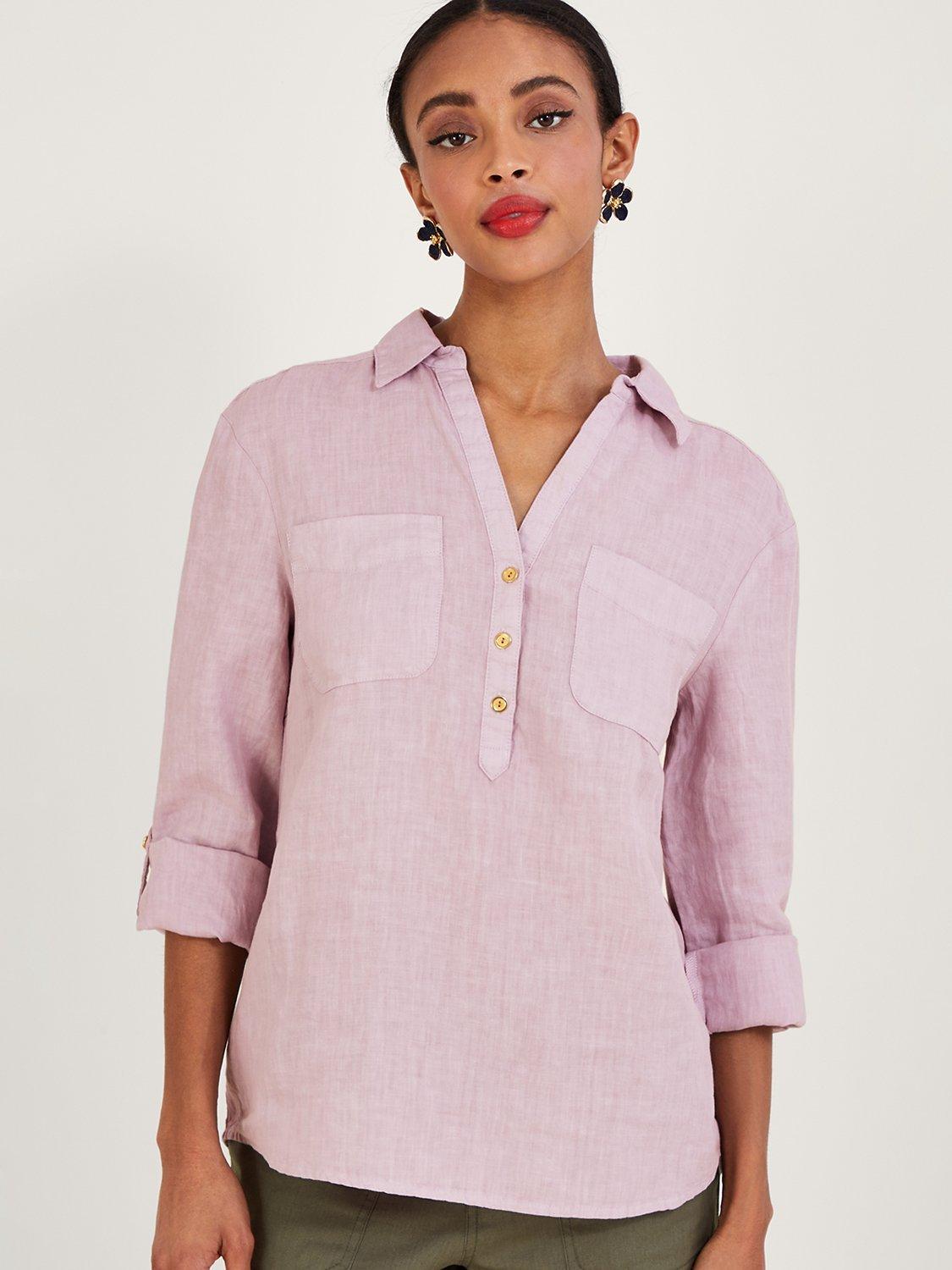 Monsoon Linen Collar Overhead Shirt, Lilac