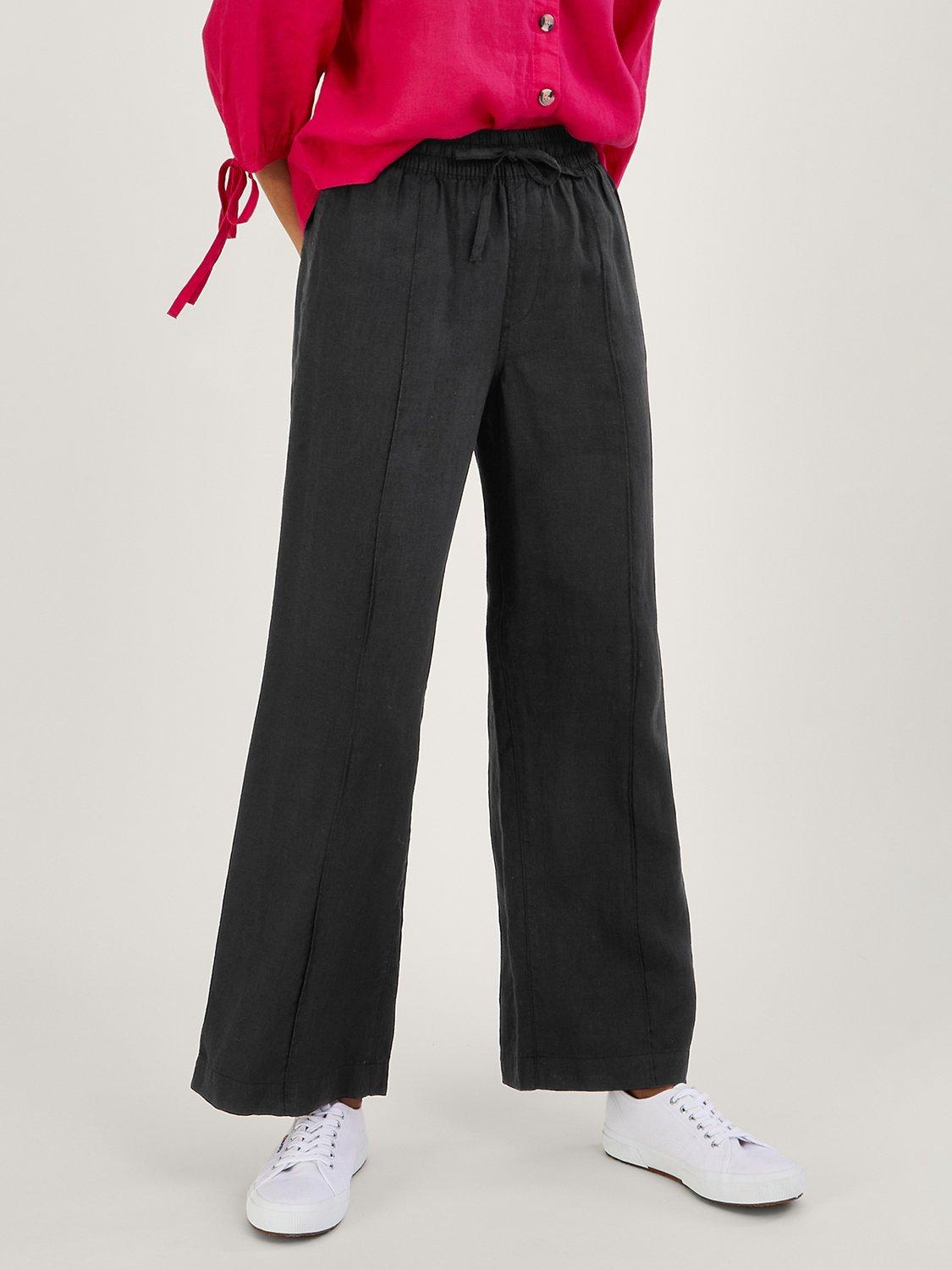 Monsoon Linen Wide Leg Pull On Trousers, Black