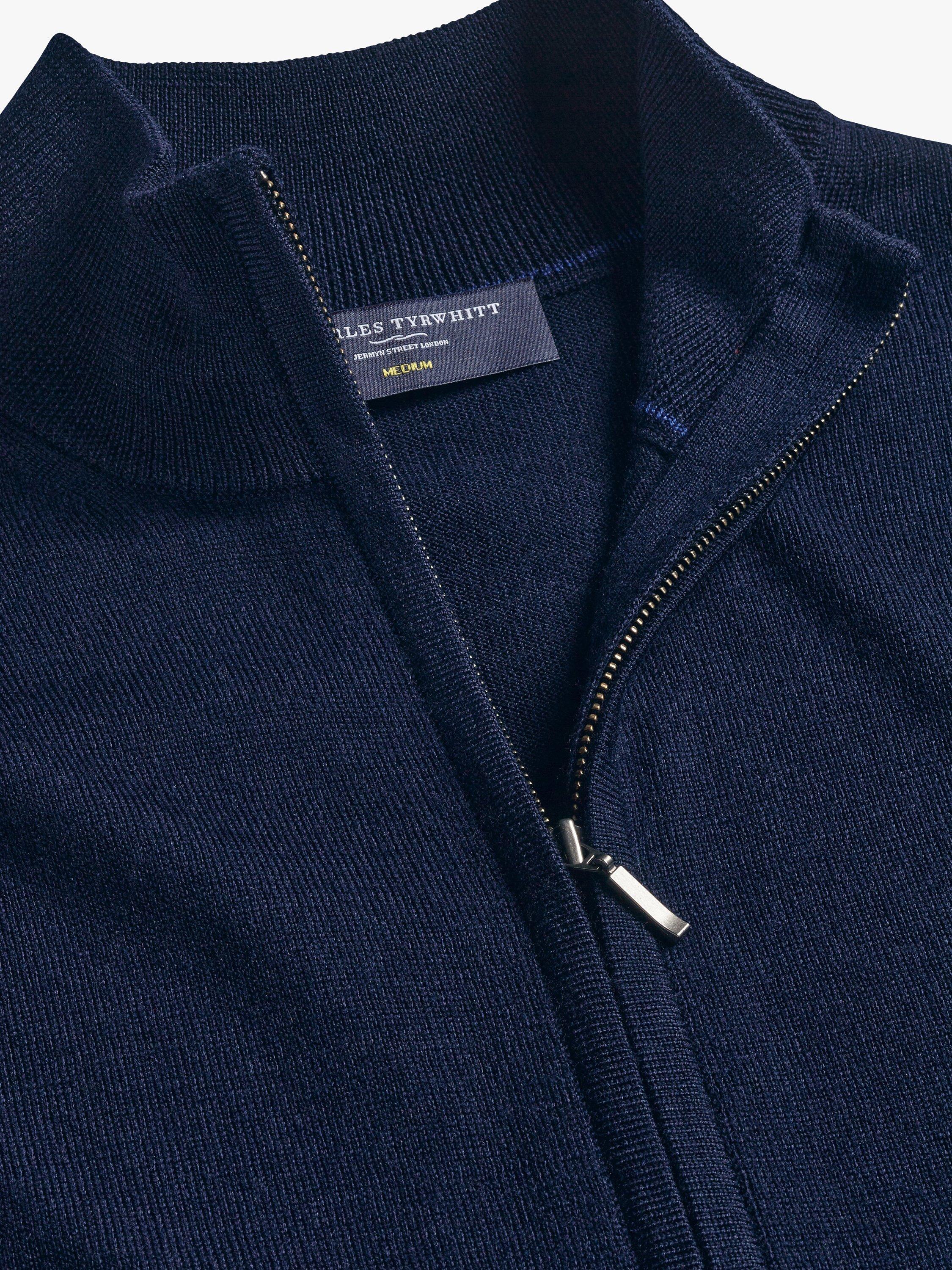 Product image 3 of 6, which shows Charles Tyrwhitt Merino Wool Zip Neck Jumper, Navy, S