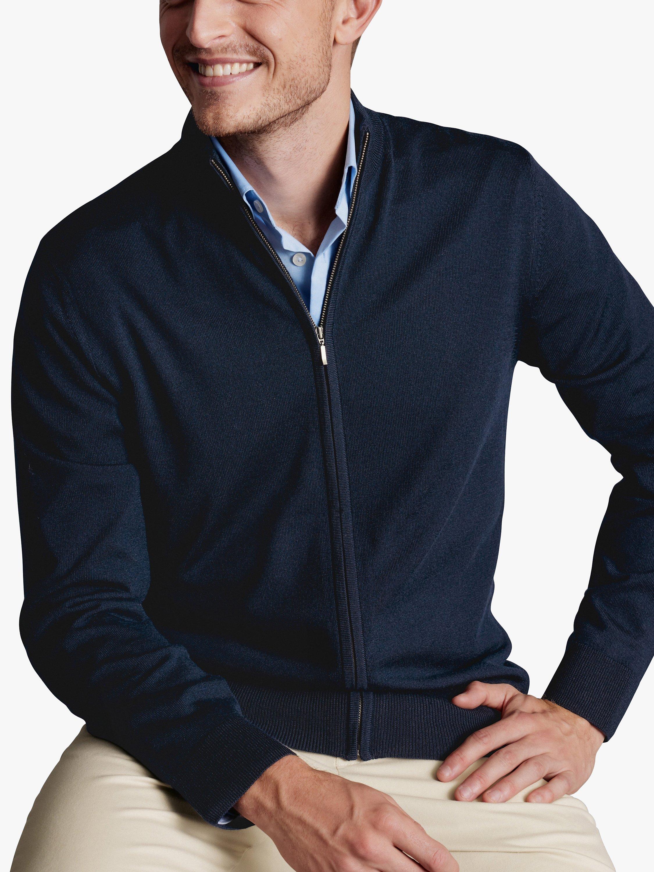 Product image 5 of 6, which shows Charles Tyrwhitt Merino Wool Zip Neck Jumper, Navy, S