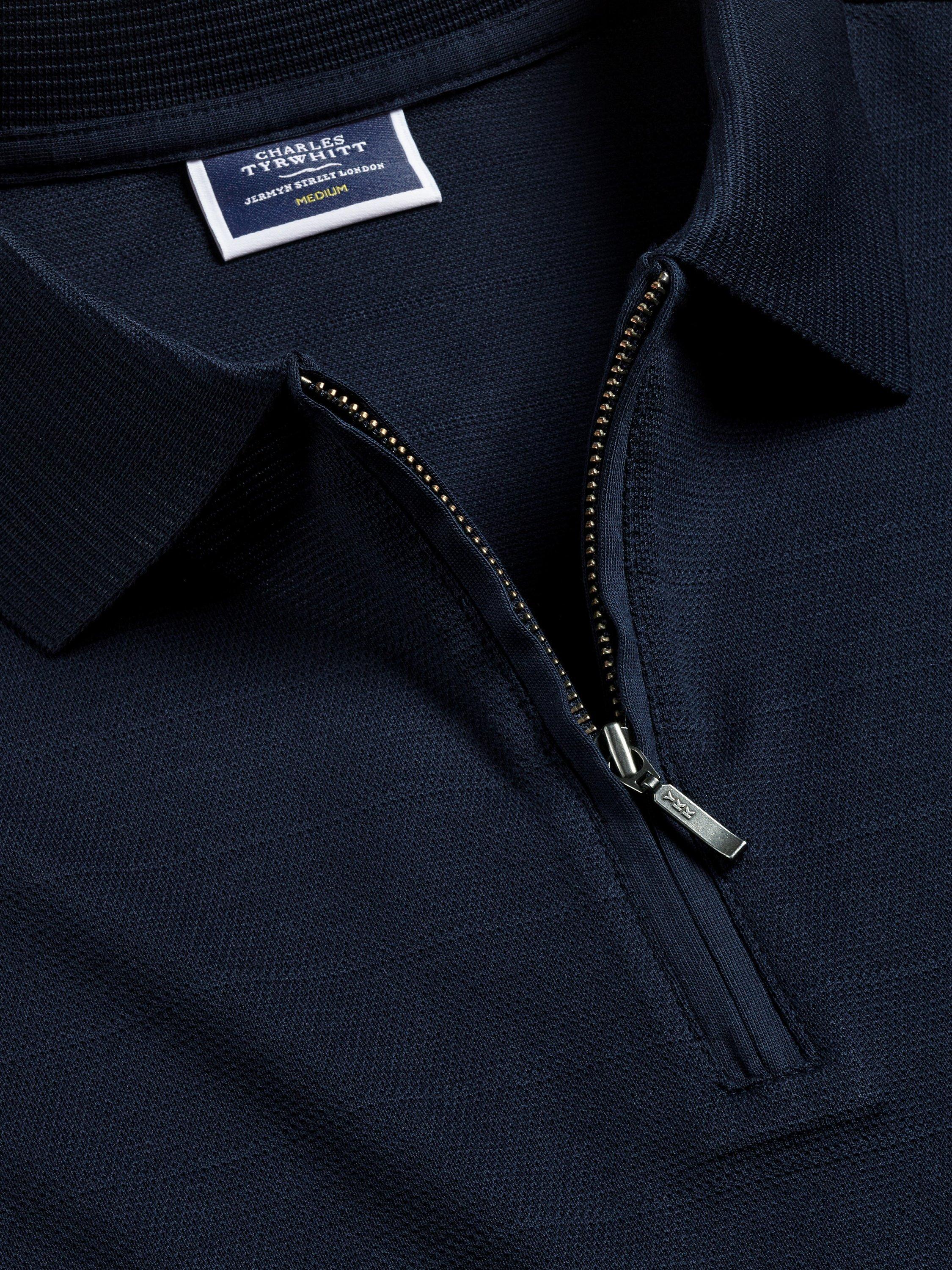 Charles Tyrwhitt Cool Zip Neck Polo Shirt, Dark Navy