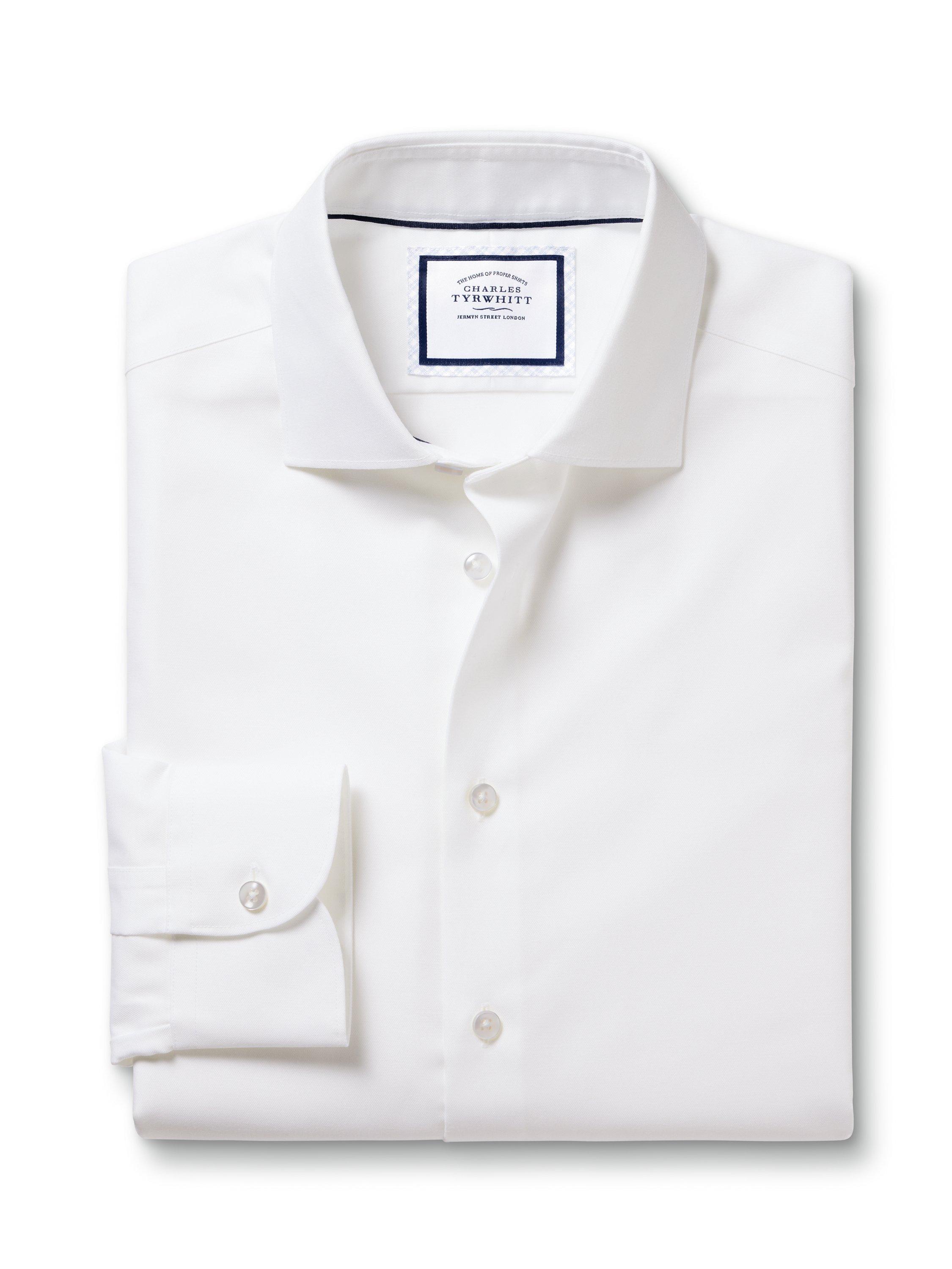 Charles Tyrwhitt Non-Iron Cotton Linen Plain Slim Fit Shirt, White, 16.5