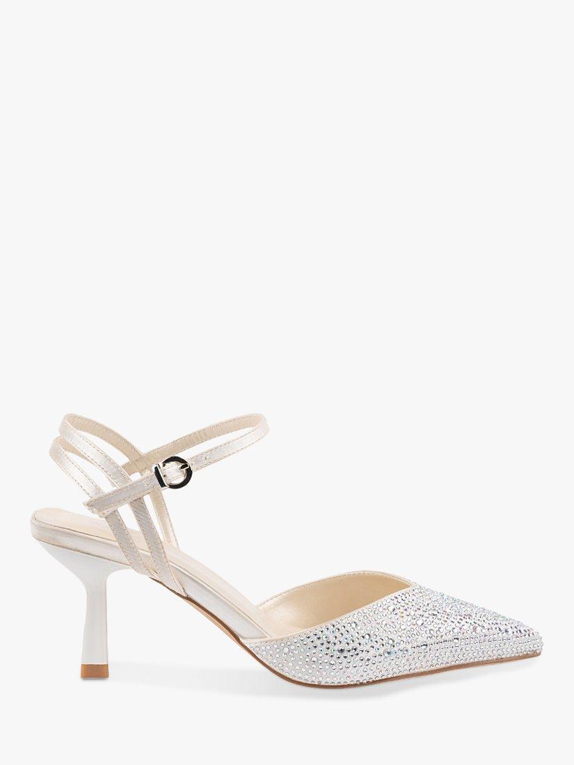 Paradox London Suki Satin Diamante Embellished Slingback Court Shoes, Ivory
