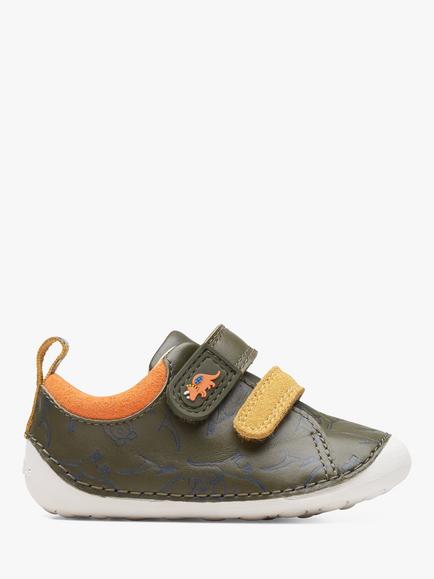 Clarks Kids' Tiny Rex Leather Pre-Walker Trainers, Khaki, Khaki