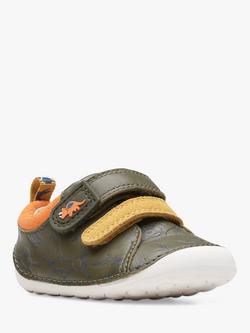 Clarks Kids' Tiny Rex Leather Pre-Walker Trainers, Khaki - view 2, Khaki