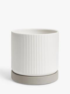 John Lewis Ribbed Planter & Base, White, Large