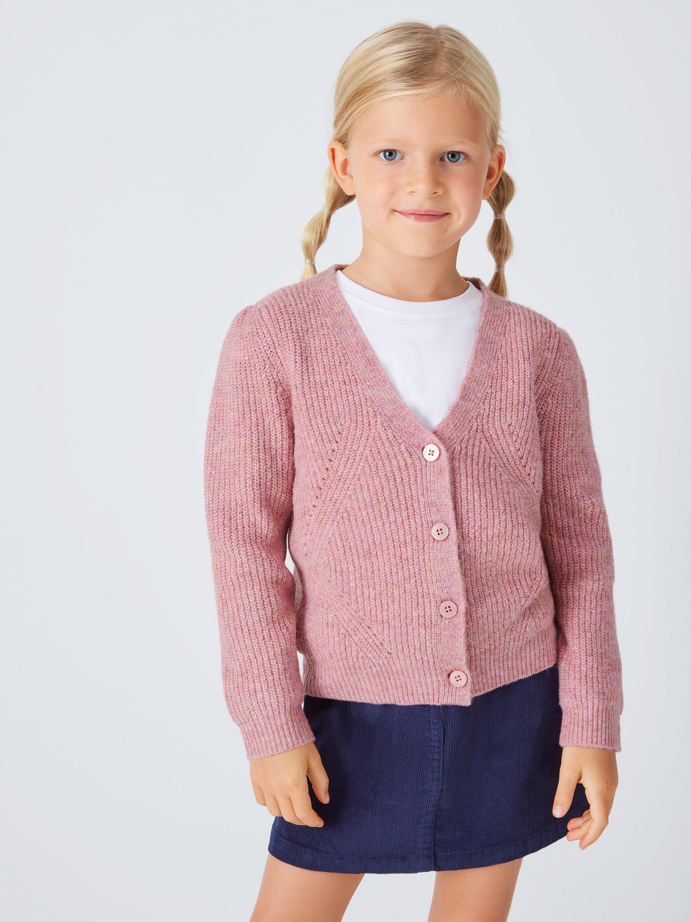 John Lewis Kids' Plain Cosy Knit Cardigan, Light Pink