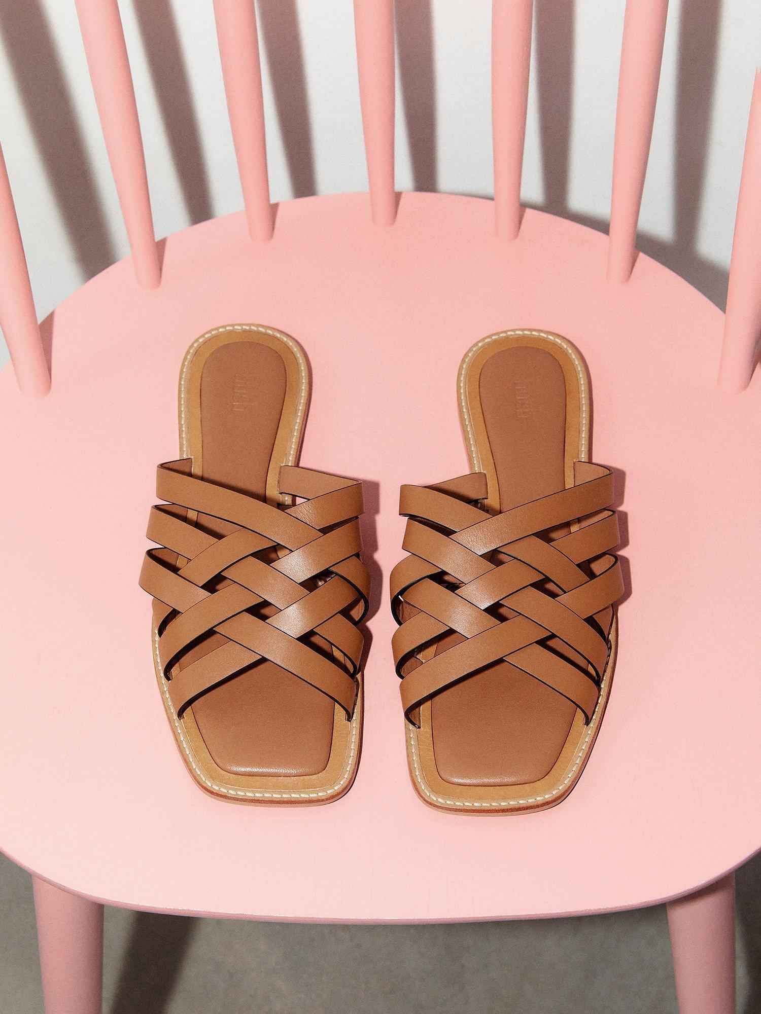 HUSH Oslo Leather Slider Sandals, Tan