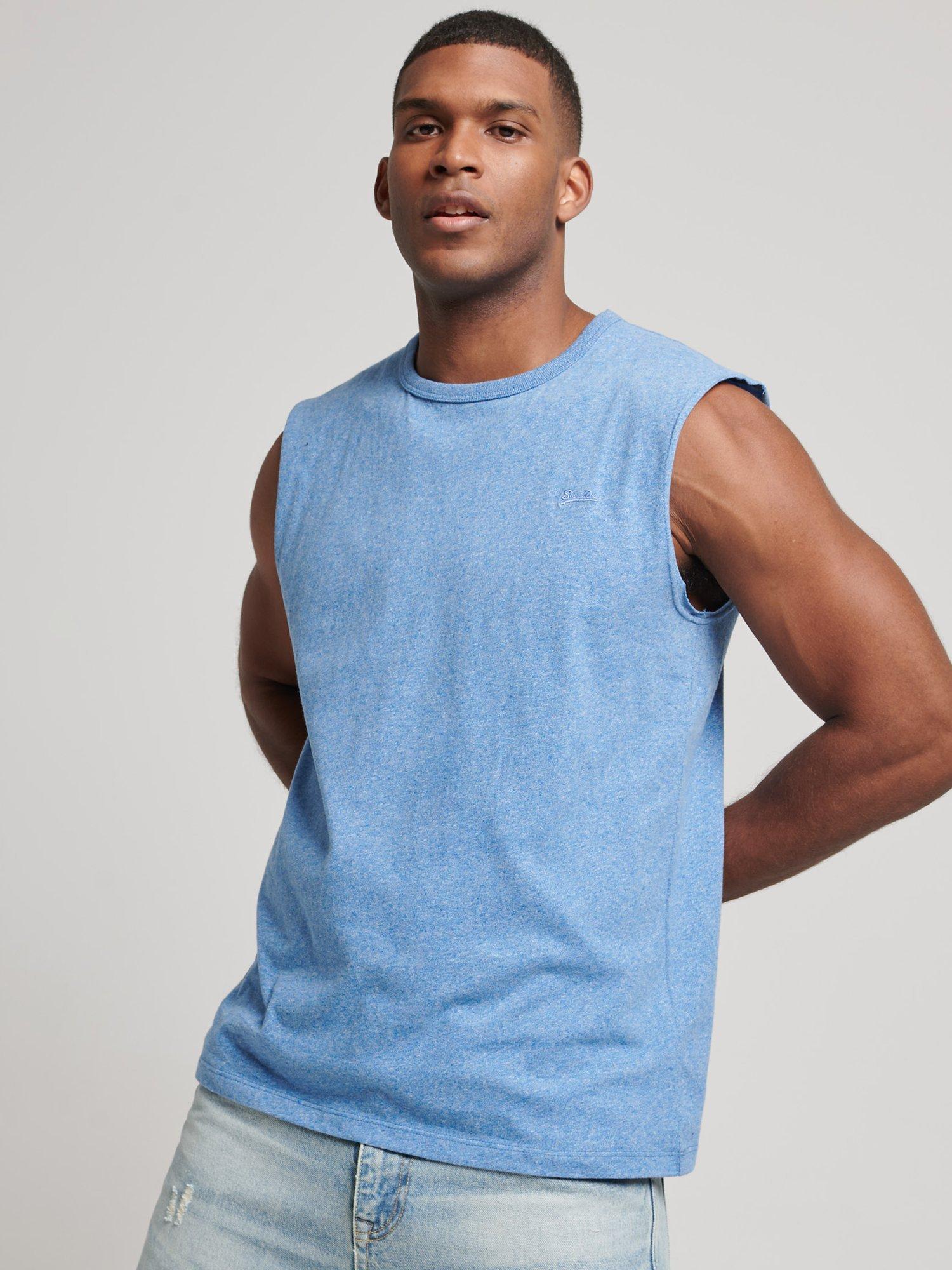 Superdry Vintage Logo Embroidered Tank Top, Bright Blue Grit
