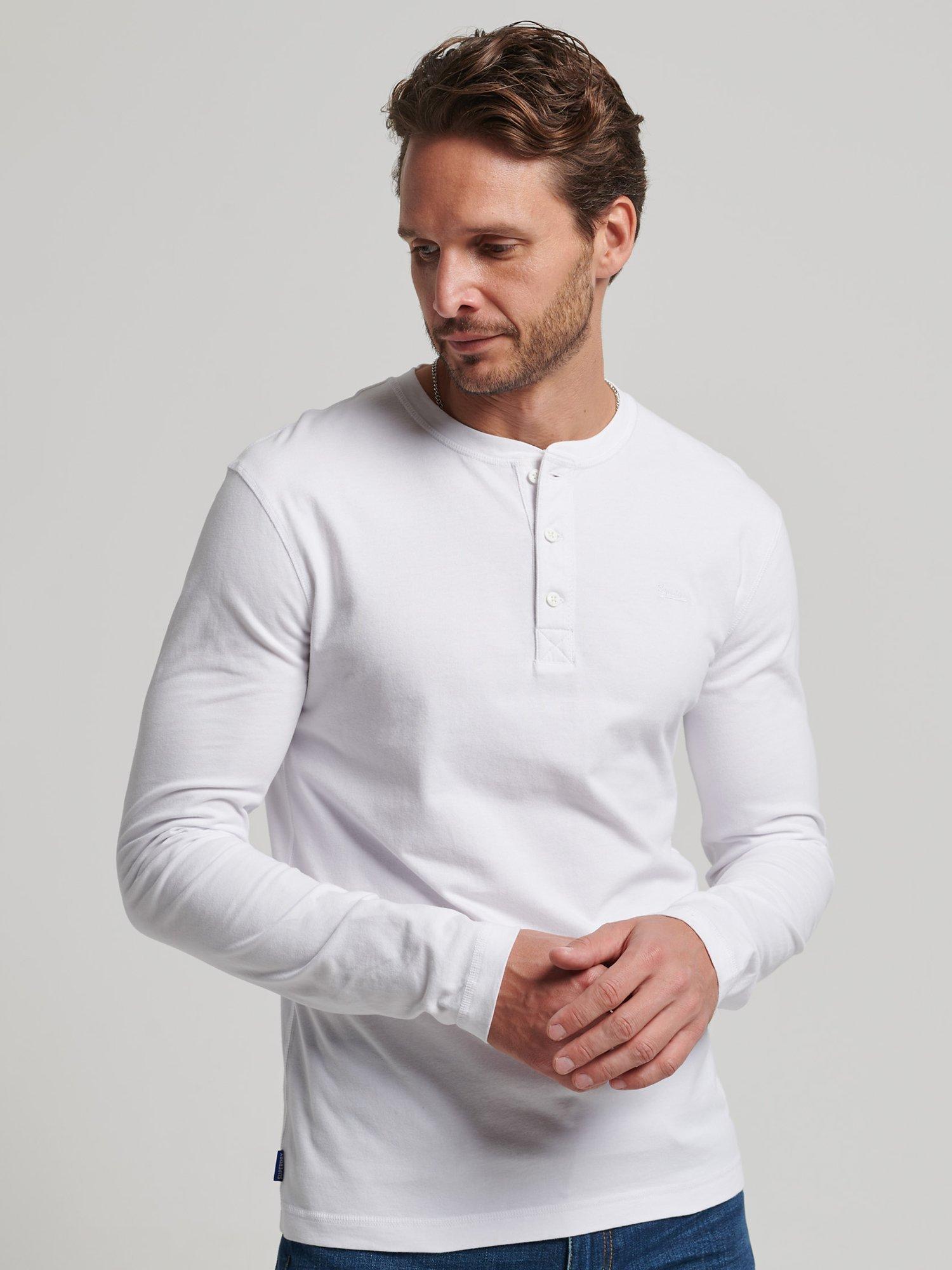 Superdry Organic Cotton Henley Long Sleeve T-Shirt, Optic White