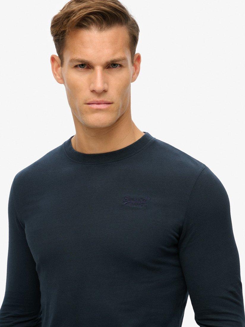 Product image 5 of 7, which shows Superdry Organic Cotton Vintage Logo Long Sleeve Embroidered Top, Eclipse Navy, S