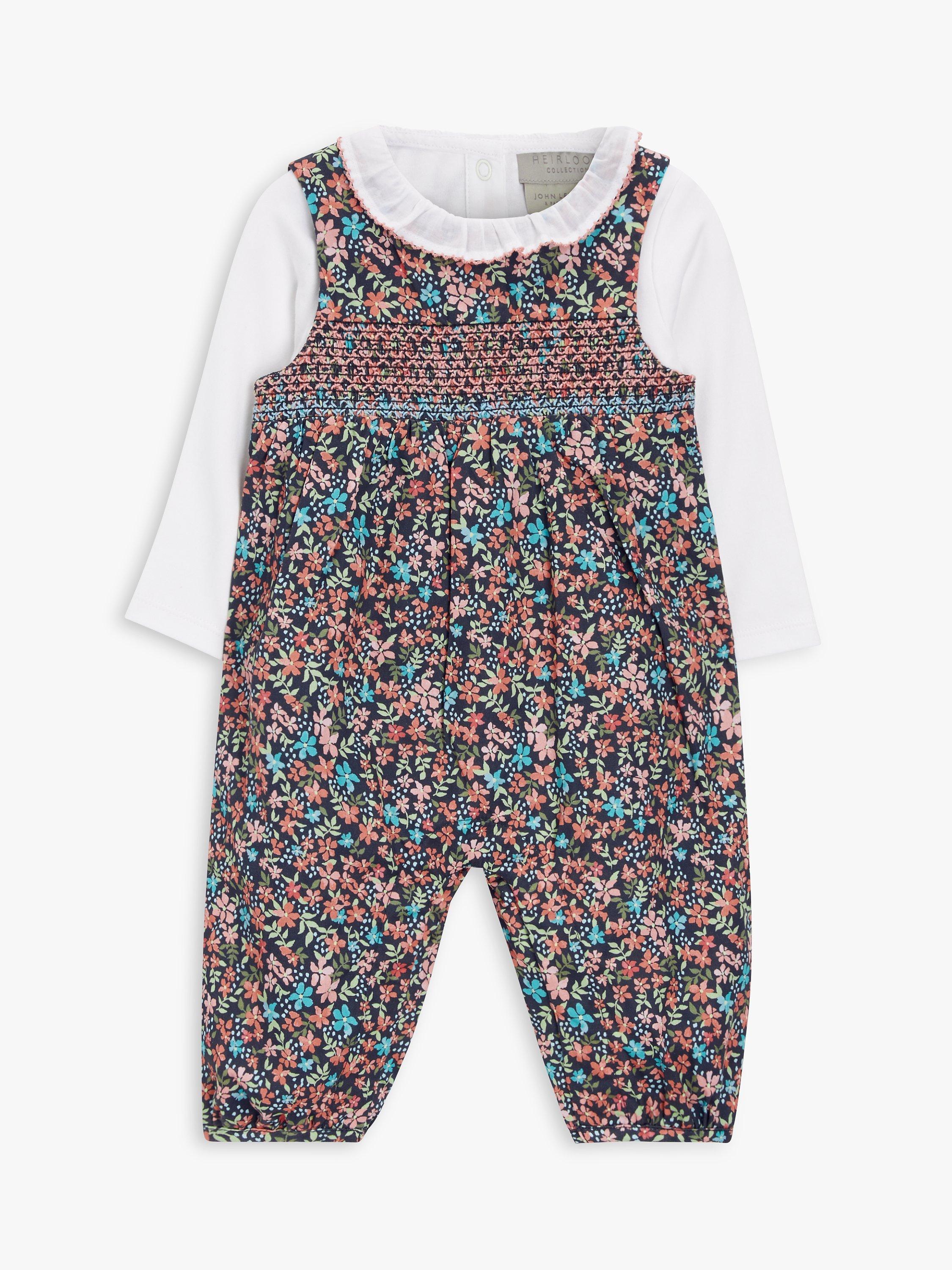 John Lewis Heirloom Collection Baby Long Sleeve Bodysuit & Floral Dungaree Set