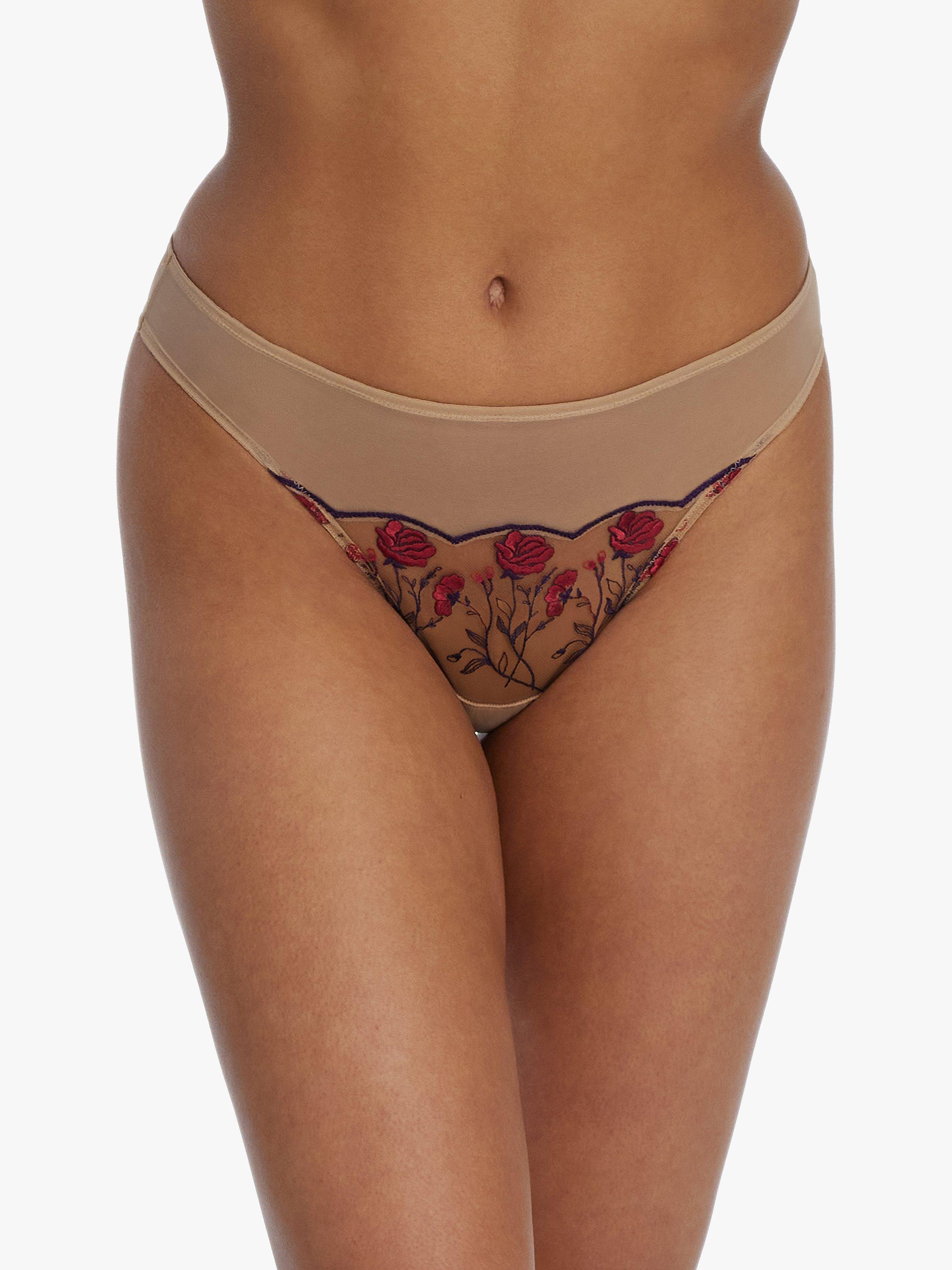 Skarlett Blue Enamoured Floral Embroidered Thong, Lipstick Red, XL