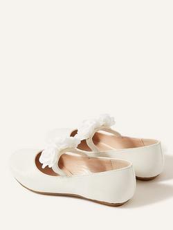 Monsoon Kids' Shimmer Corsage Ballerina Flat Shoes, Ivory - view 2, Ivory