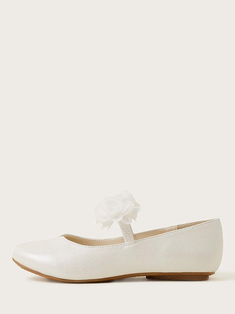 Product image 2 of 3, which shows Monsoon Kids' Corsage Ballerina Flats, Ivory, 4