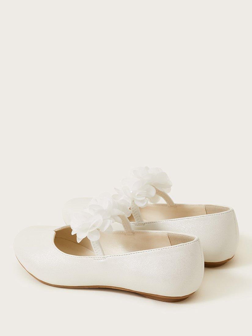 Product image 3 of 3, which shows Monsoon Kids' Corsage Ballerina Flats, Ivory, 4