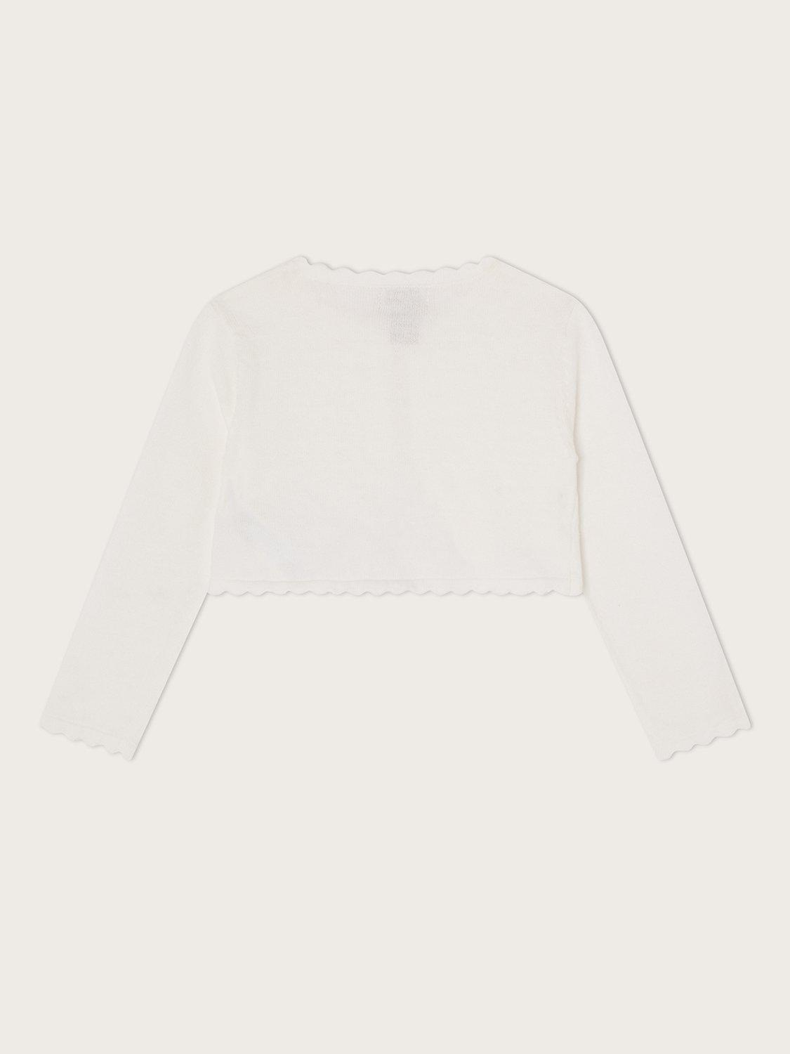 Product image 2 of 3, which shows Monsoon Kids' 3D Petal Cardigan, Ivory, 3-4 years