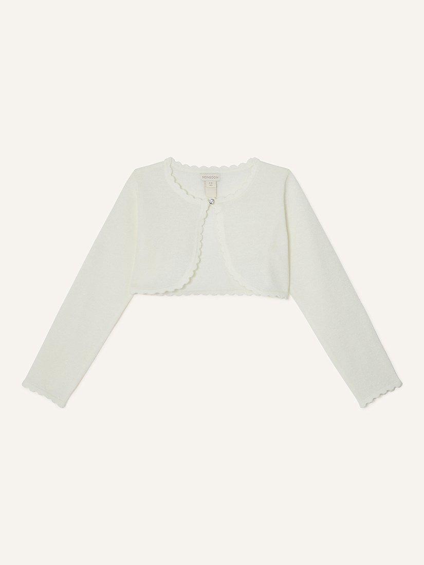 Product image 1 of 3, which shows Monsoon Kids' Niamh Cardigan, Ivory, 3-4 years