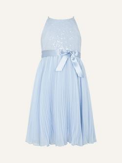 Monsoon Kids' Truth Pleated Sequin Dress, Pale Blue, Pale Blue