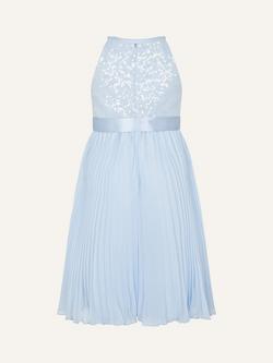 Monsoon Kids' Truth Pleated Sequin Dress, Pale Blue - view 2, Pale Blue