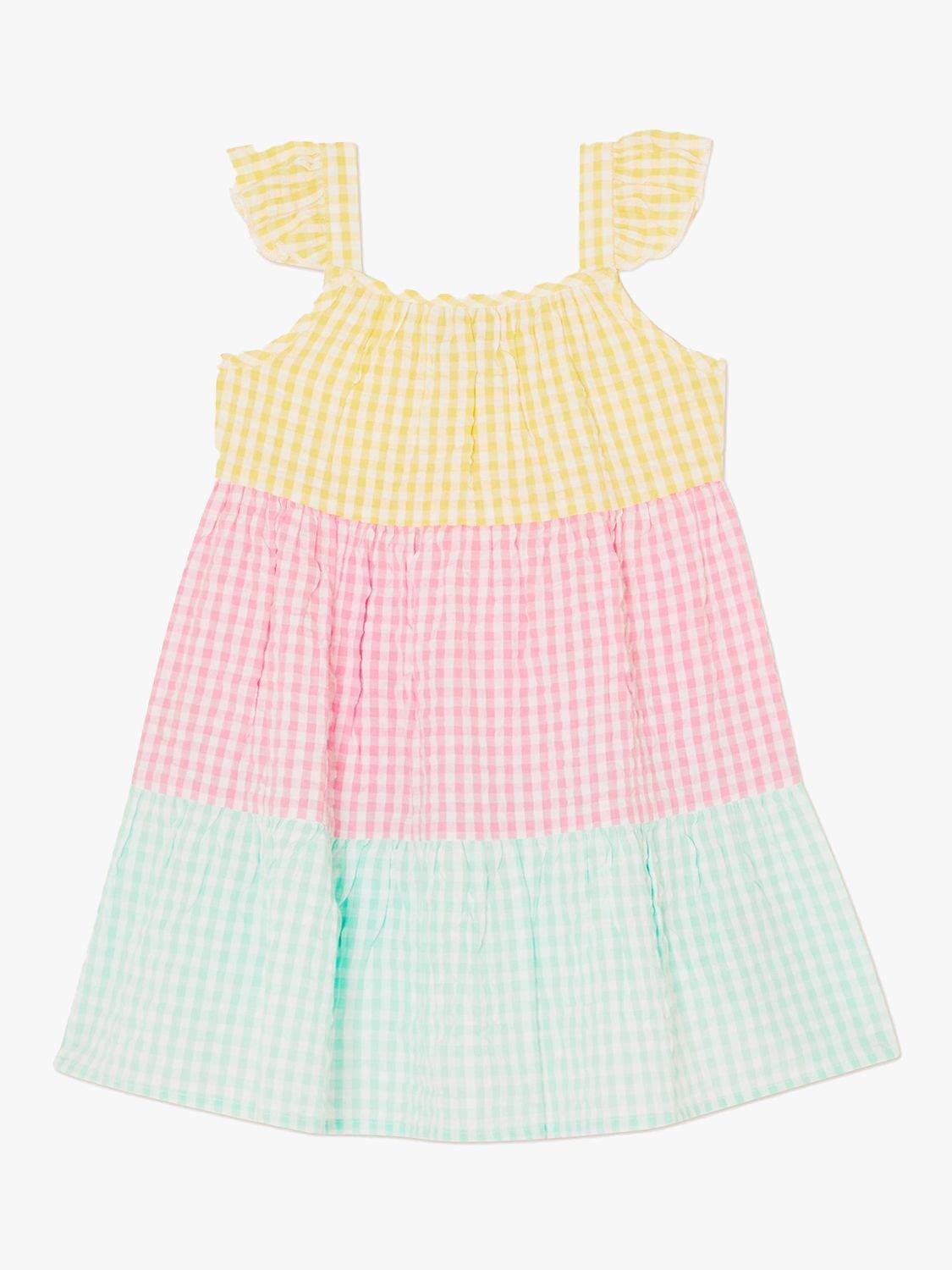 Monsoon Baby Gingham Colour Block Dress, Multi