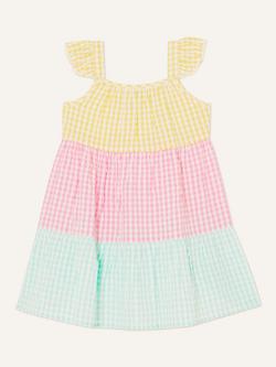 Monsoon Baby Gingham Colour Block Dress, Multi, Multi