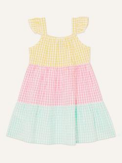 Monsoon Baby Gingham Colour Block Dress, Multi - view 2, Multi