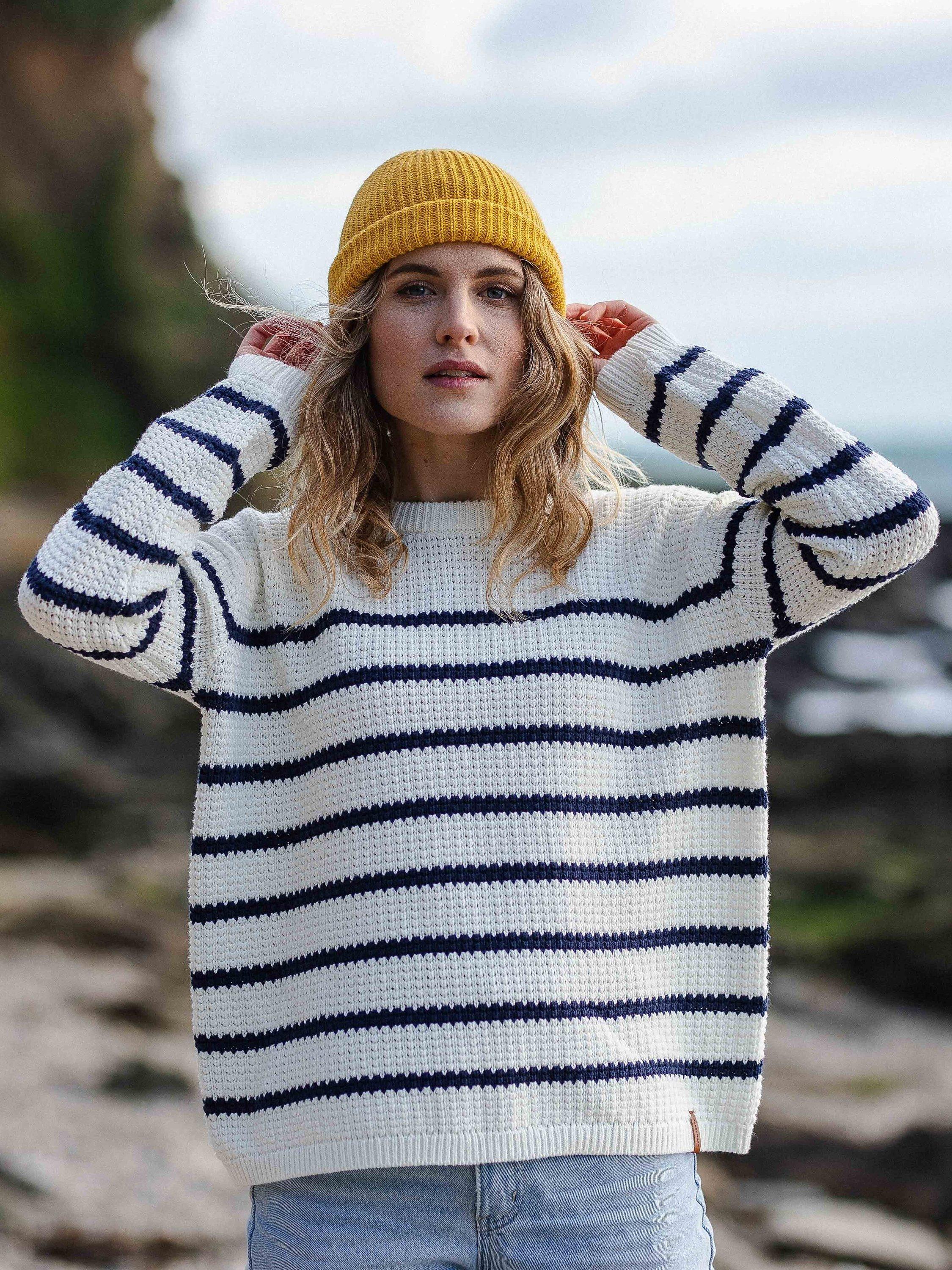 Passenger Lakewood Stripe Jumper, White/Blue, S