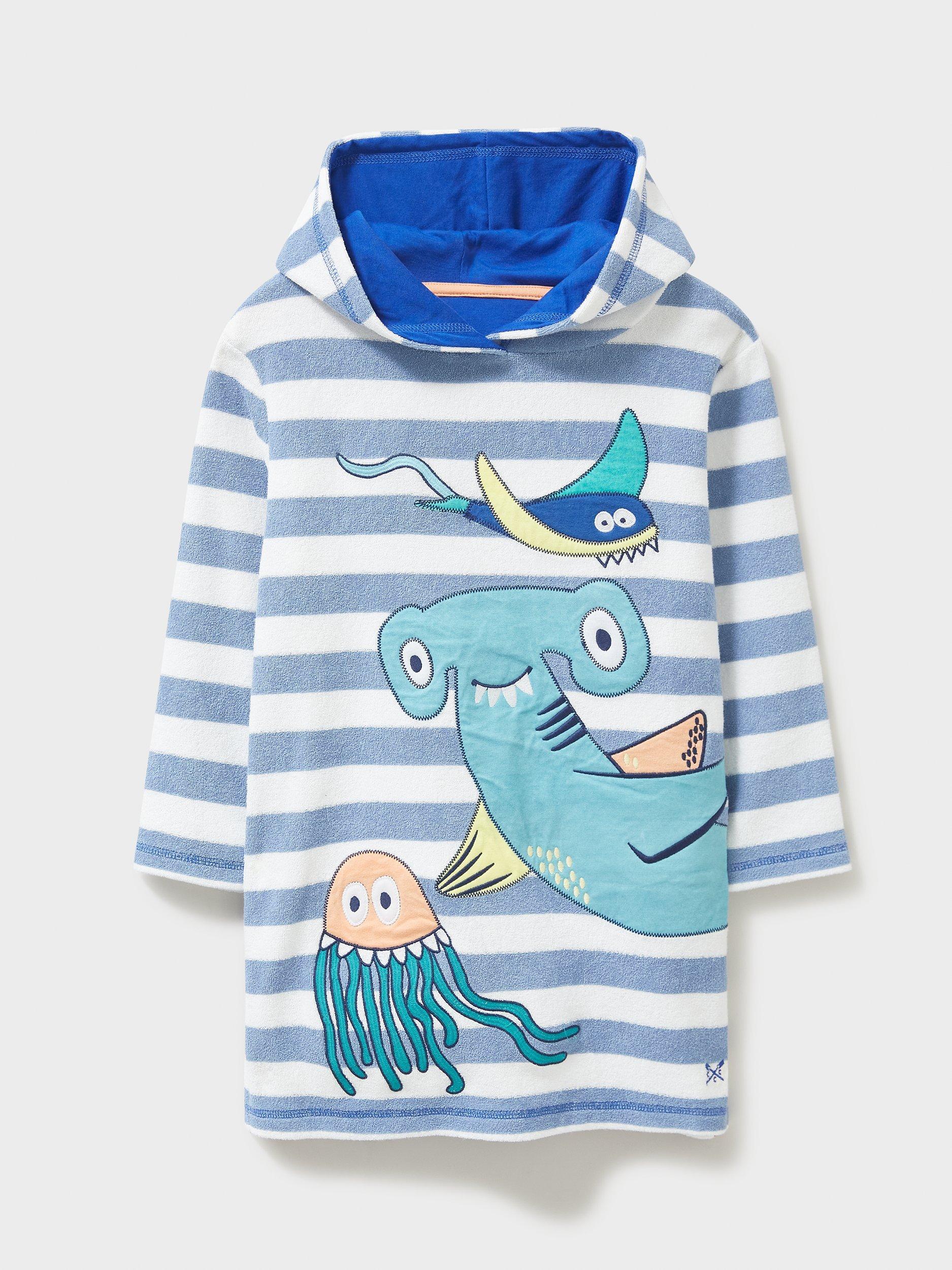 Crew Clothing Kids' Fish Towel Cover Up, Mid Blue