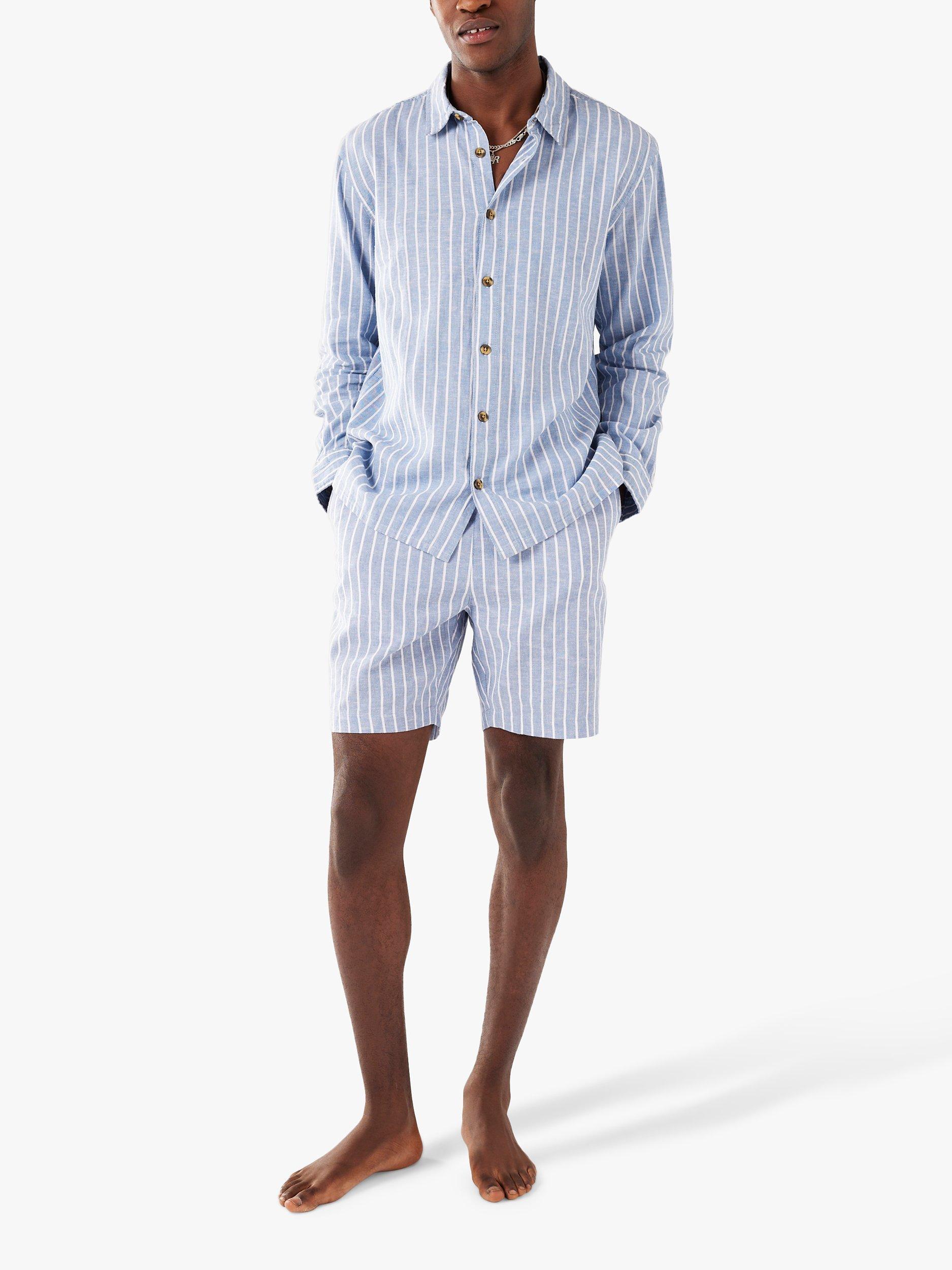 Chelsea Peers Linen Blend Striped Overshirt, Blue