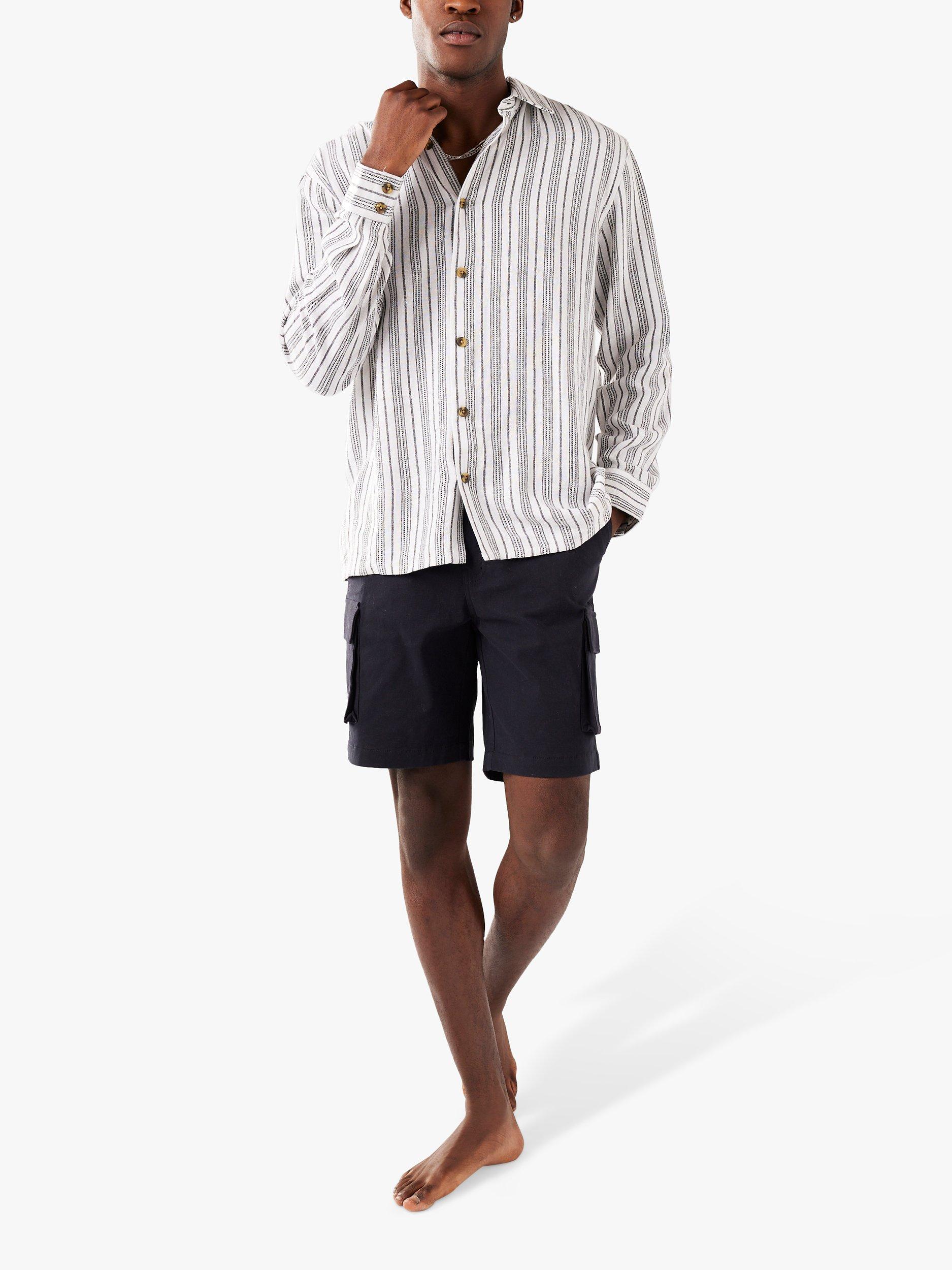 Chelsea Peers Linen Blend Striped Overshirt, Off White