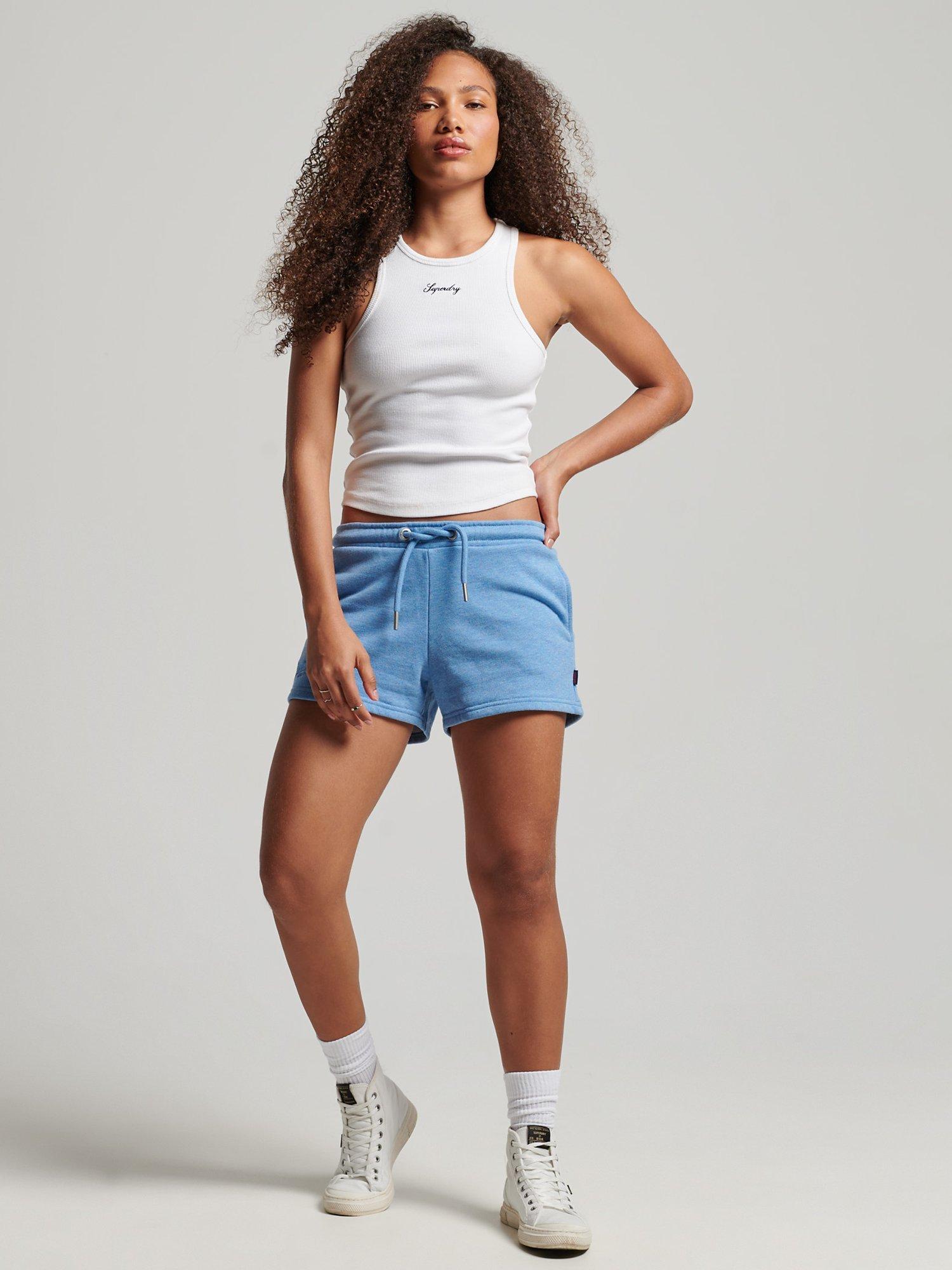 Superdry Vintage Logo Embroidered Jersey Shorts, Blush Blue Marl, 6