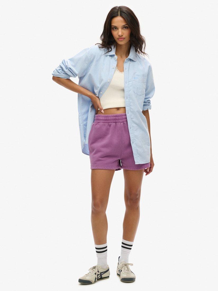Product image 1 of 8, which shows Superdry Vintage Wash Sweat Shorts, Grape Jam Purple, 6