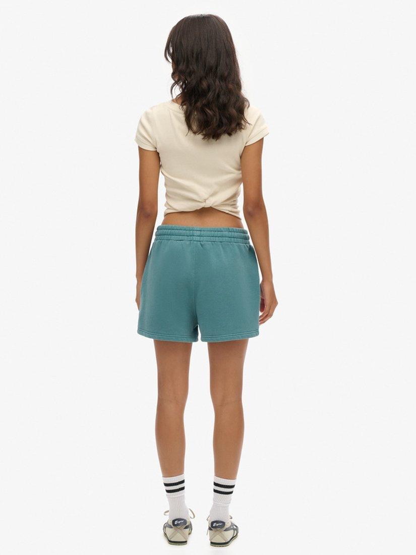 Product image 2 of 8, which shows Superdry Logo Velour Shorts, Hydro Dark Turquoise, 8