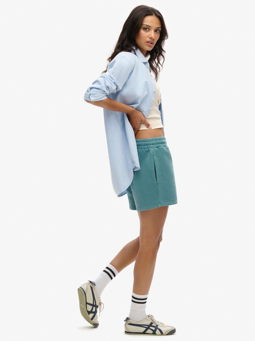 Product image 7 of 8, which shows Superdry Logo Velour Shorts, Hydro Dark Turquoise, 8