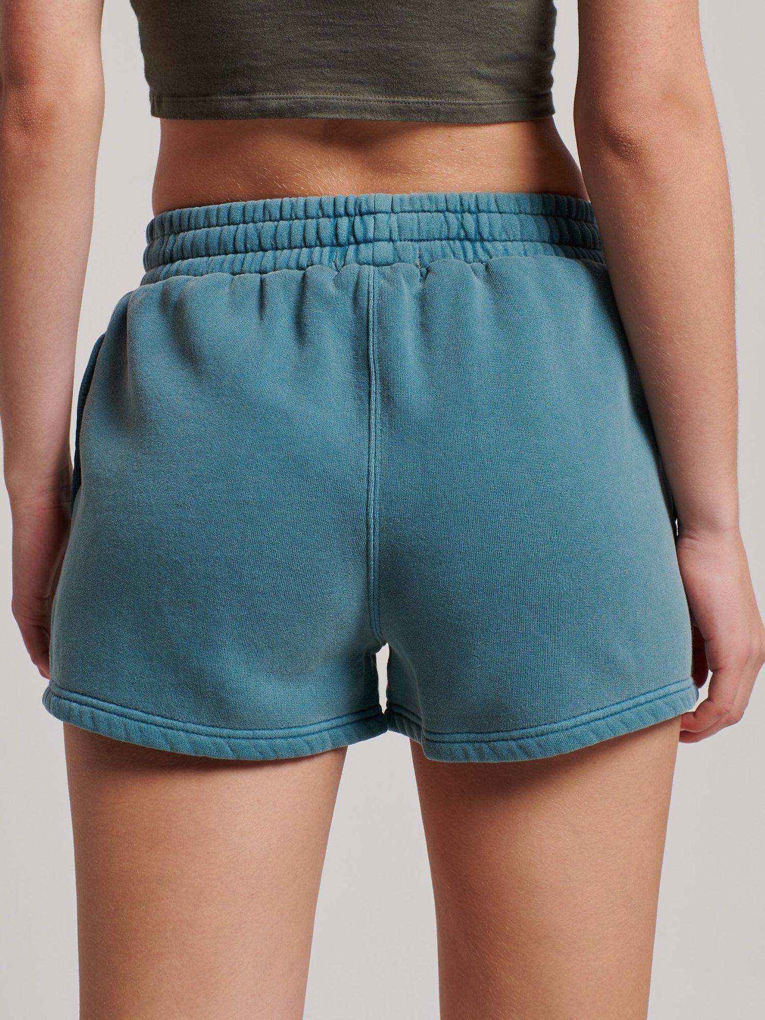 Product image 4 of 8, which shows Superdry Logo Velour Shorts, Hydro Dark Turquoise, 8
