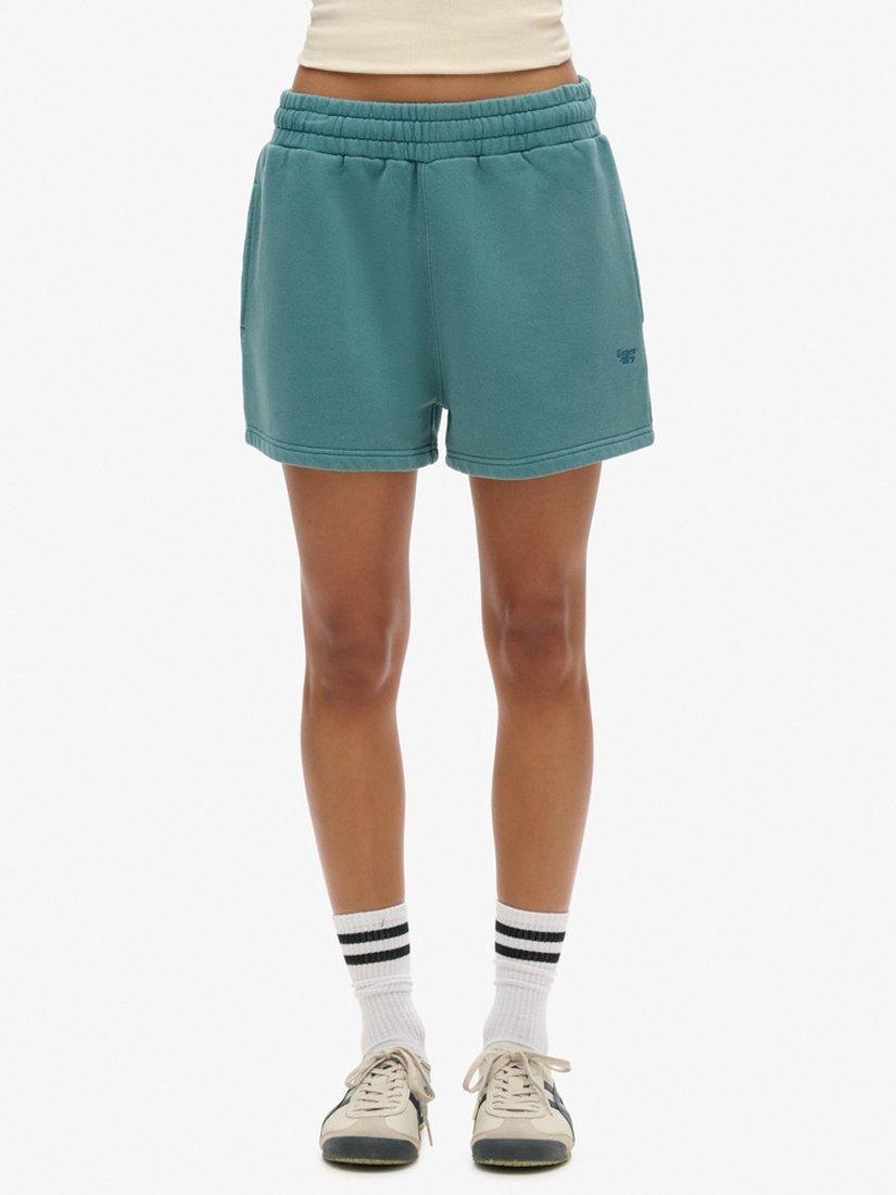 Product image 6 of 8, which shows Superdry Logo Velour Shorts, Hydro Dark Turquoise, 8