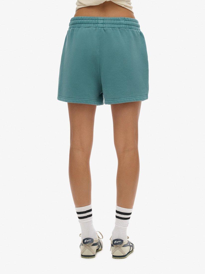 Product image 5 of 8, which shows Superdry Logo Velour Shorts, Hydro Dark Turquoise, 8