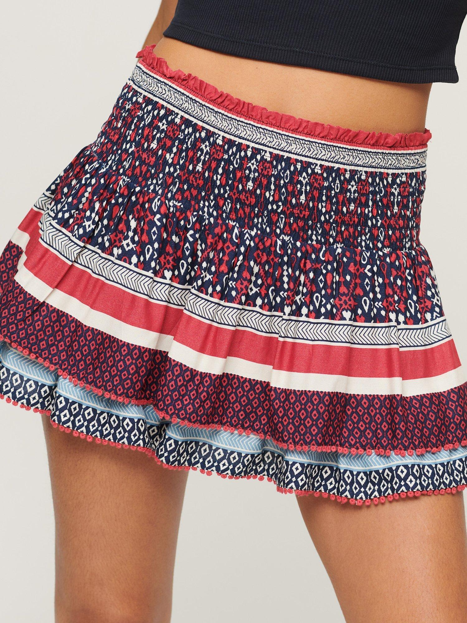 Product image 1 of 4, which shows Superdry Vintage Tiered Mini Skirt, Ikat Border Print, 14