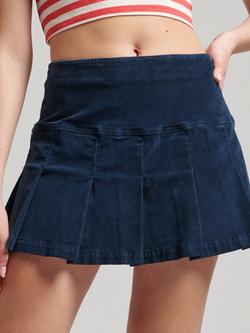 Superdry Vintage Pleated Cord Mini Skirt, Nautical Navy, Nautical Navy