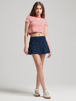 Superdry Vintage Pleated Cord Mini Skirt, Nautical Navy - view 2, Nautical Navy