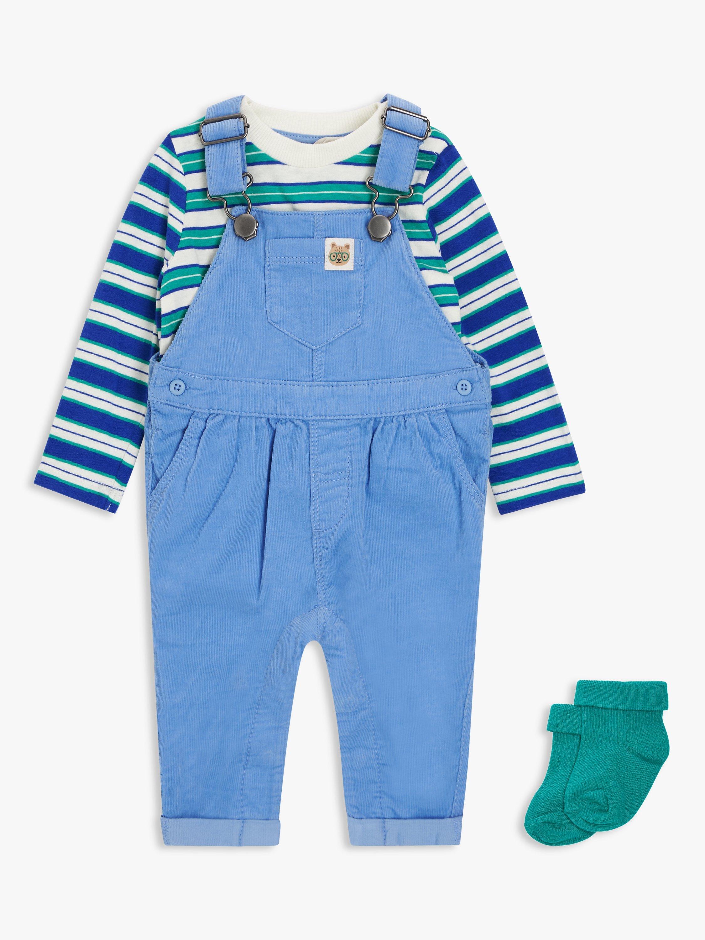 John Lewis Baby Corduroy Dungaree, Stripe Long Sleeve Shirt & Socks Set